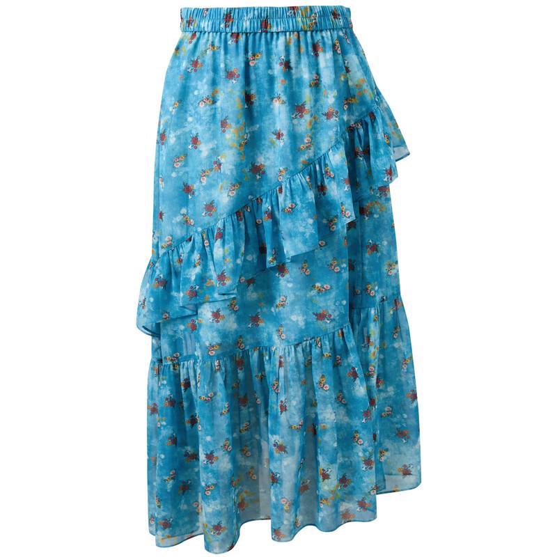 SanCai Summer 2026 High-Waist Floral A-Line Chiffon Skirt
