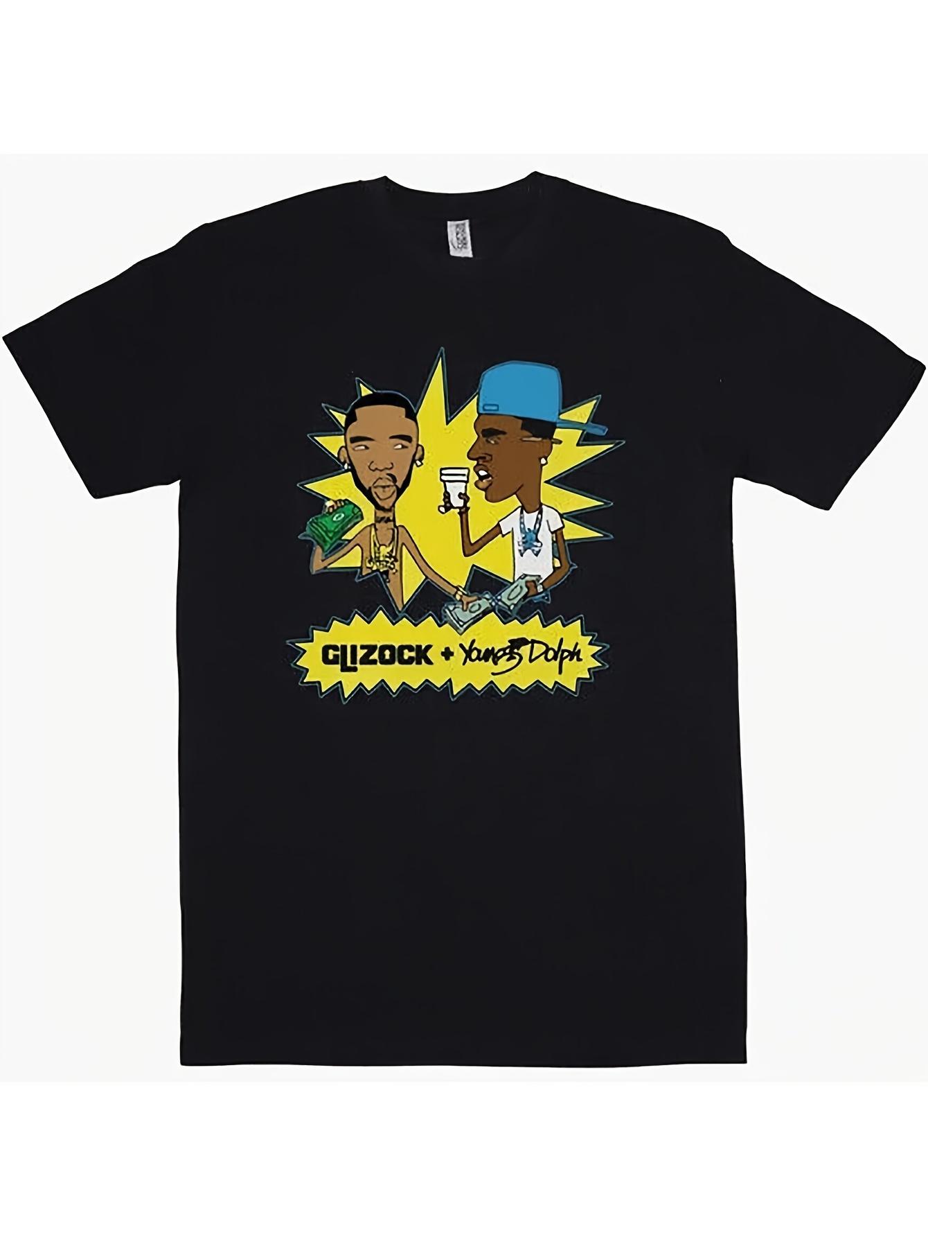 Young Dolph & Glizock  Pre  Hip-Hop T-Shirt - Black Cotton Tee with Bold Cartoon Print M