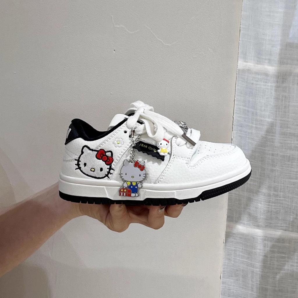 2026 Spring Korean Style Girls' Cartoon KT Cat Low-Top White Sneakers - Versatile Sports & Training Shoes