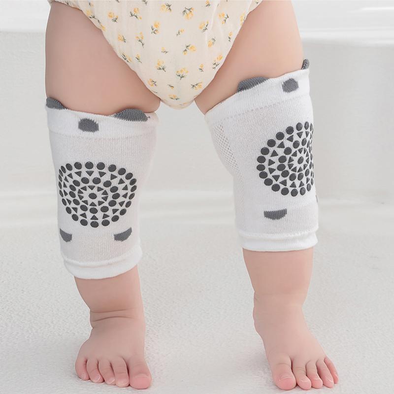1 Pair Class A Xinjiang Combed Cotton Baby Crawling Knee Pads, Hollow Mesh Anti-Slip Silicone Dot Knee Leg Warmers for Toddler 0-5 Years Four Seasons