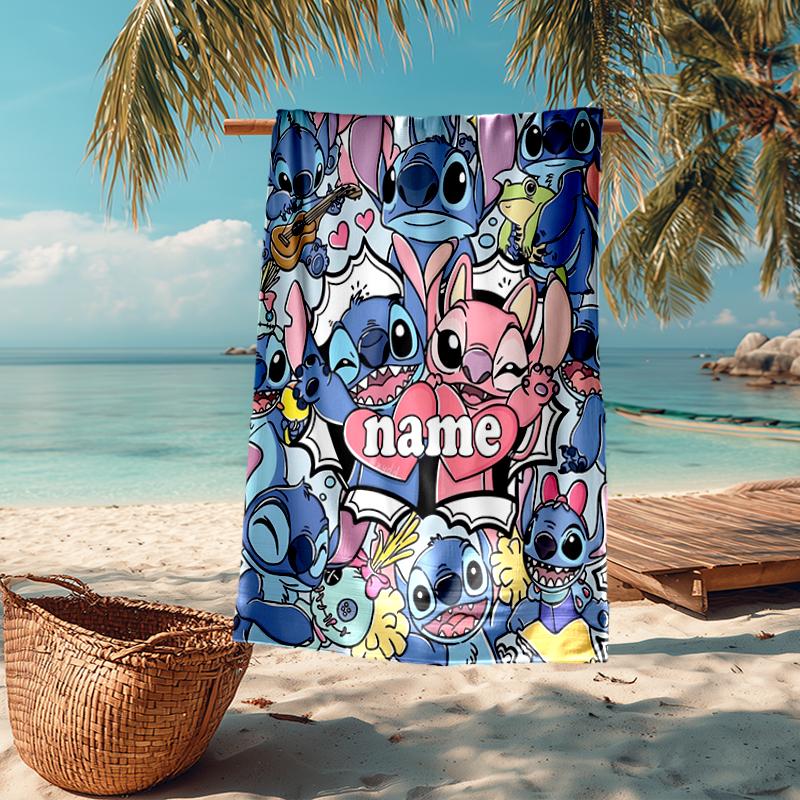Custom Name Ultra-Soft Beach Towel with Stitch Theme,Ideal for Pool - Camping, Diving - Perfect Travel Essential, Vibrant Beach Towel.