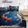 Koi Fish Pattern Bedding Quilt Set Quilt Cover Pillowcase Home Decoration Birthday Gift (1 * Duvet Cover + 2 * Pillowcase, Without Core)