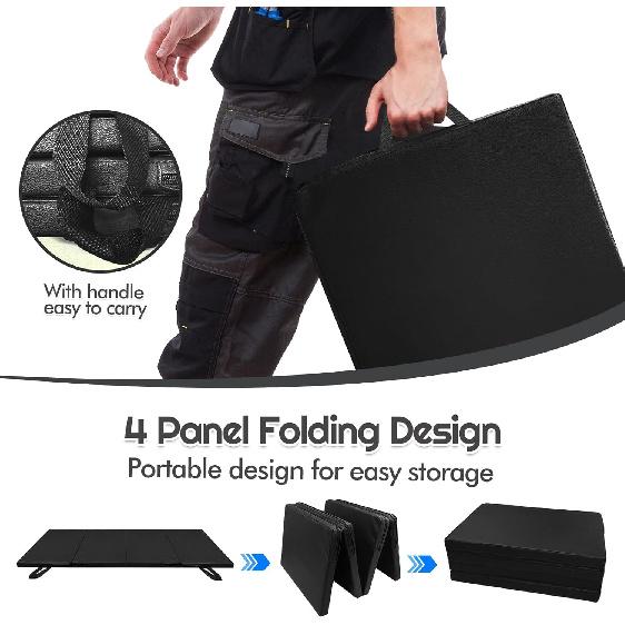 Foldable Mechanics Mat For Garage Work, 48 X 16 X 1.2 In Thick EPE Knee Pad Waterproof PU Leather Folding Mat With Carry Handle Portable For Garage,