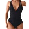 European & American High Waist Ruched Lace-Up One-Piece Bikini Swimsuit for Women