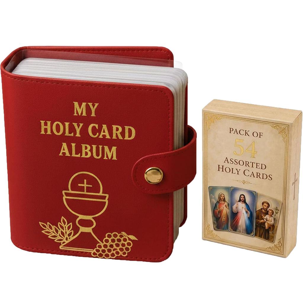 Holy Card Album Faux Leather Pocket Style Prayer Card Holder with Snap Closure Compact Design for Catholic Holy Card Storage and Organization