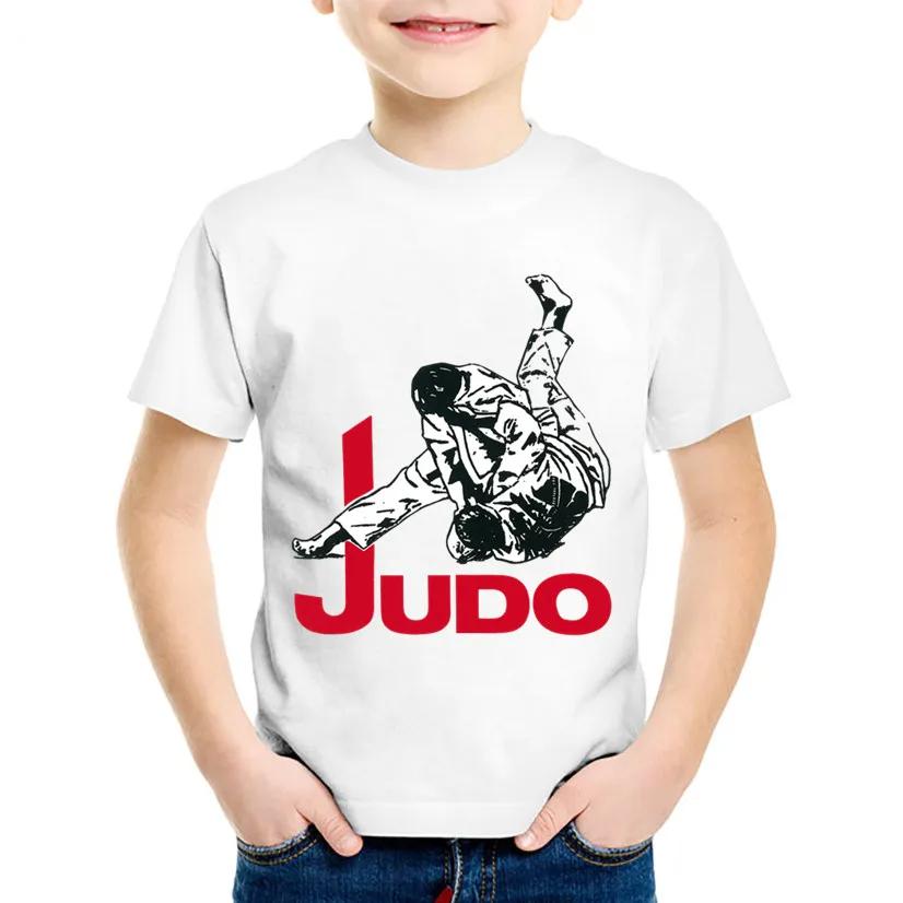 Short Sleeve Top Girls' T-Shirt Casual Judo Print Round Neck Fashion Children's Summer Clothing Boys' Apparel