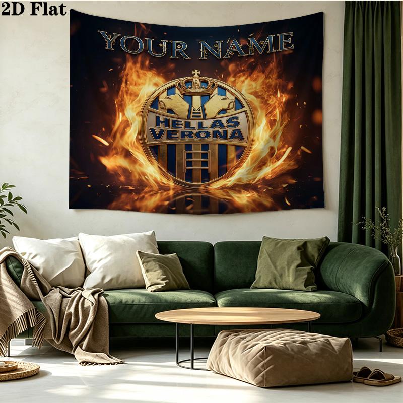 Custom Name Hellas Verona FC Printed Tapestry – Wall Hanging for Bedrooms, Dorms, and Home Decor