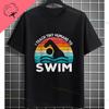 Funny Swimmer Tshirt Black With White Swimming Mode Graphic Print Shortsleeve Crewneck Pure Cotton Tee Perfect For Casual Wear