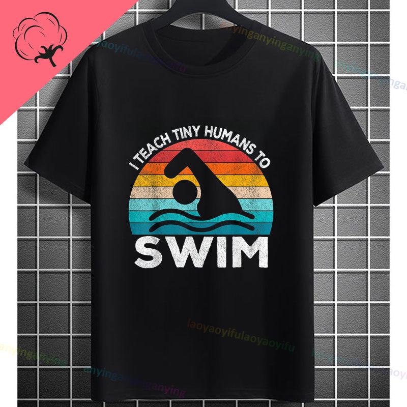 Funny Swimmer Tshirt Black With White Swimming Mode Graphic Print Shortsleeve Crewneck Pure Cotton Tee Perfect For Casual Wear