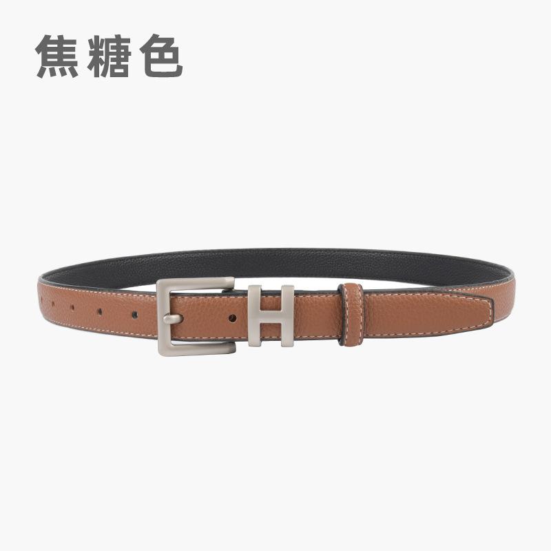 Lychee Pattern First Layer Cowhide Leather Women'S Belt Simple H Women'S Belt With Jeans Casual Pants