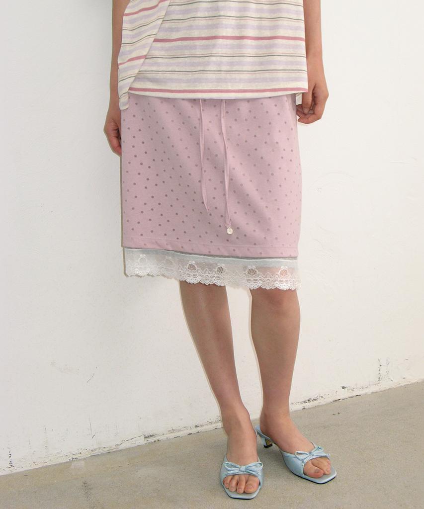 Ronron Dot Layered Lace Hem Skirt Pink