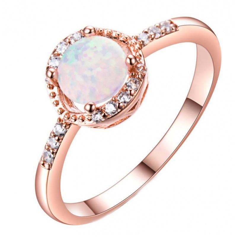 Fashion Personality Rose Gold Four-Claw Round Diamond-set White Opal Women s Personality Versatile Ring no. 6