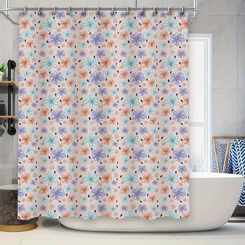 Pattern Shower Curtain Floral Print Bath Room Decor Water Proof Fabric For Bathroom Pink Blue White Color Home Decor Item Ready