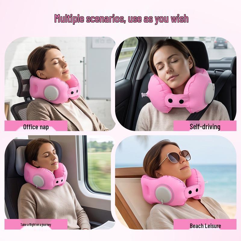 Portable Inflatable U-Shaped Neck Pillow for Travel, Office, Car & Airplane Nap Support