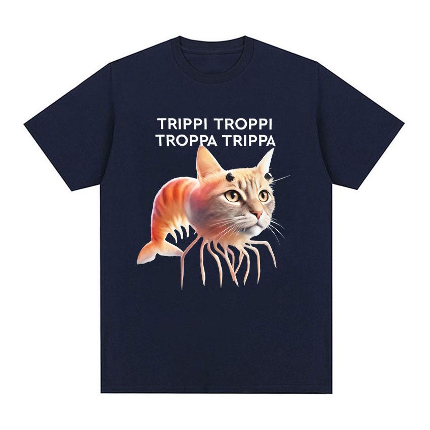 2025 Summer Trippi Troppi Cat Shrimps Funny Meme Italian Brainrot Humor Short Sleeve Tshirts 100 Pure Cotton Printed Tshirt