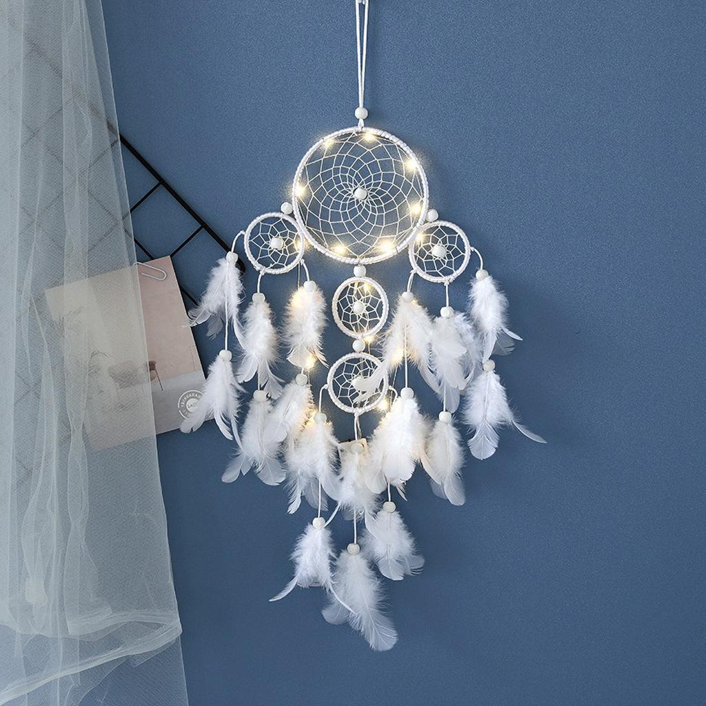 European Style Dreamcatcher - Five Ring Feather Pendant with Wind Chimes, Fashion Decor Gift
