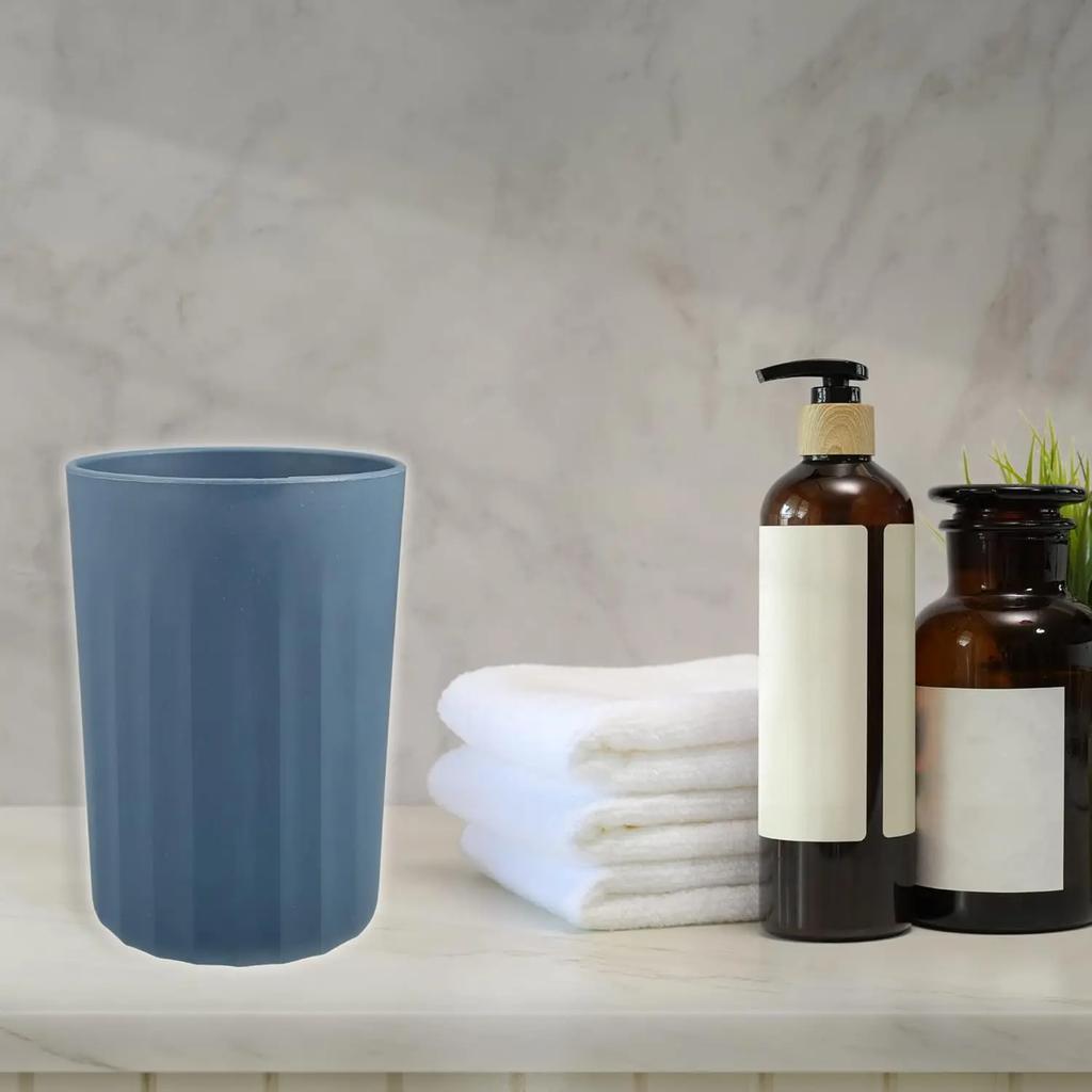 1Pc Bathroom Tumbler with Smooth Lines Wheat Straw Cup for Bathroom for Toothpaste Deep Blue 4.09''x2.80''