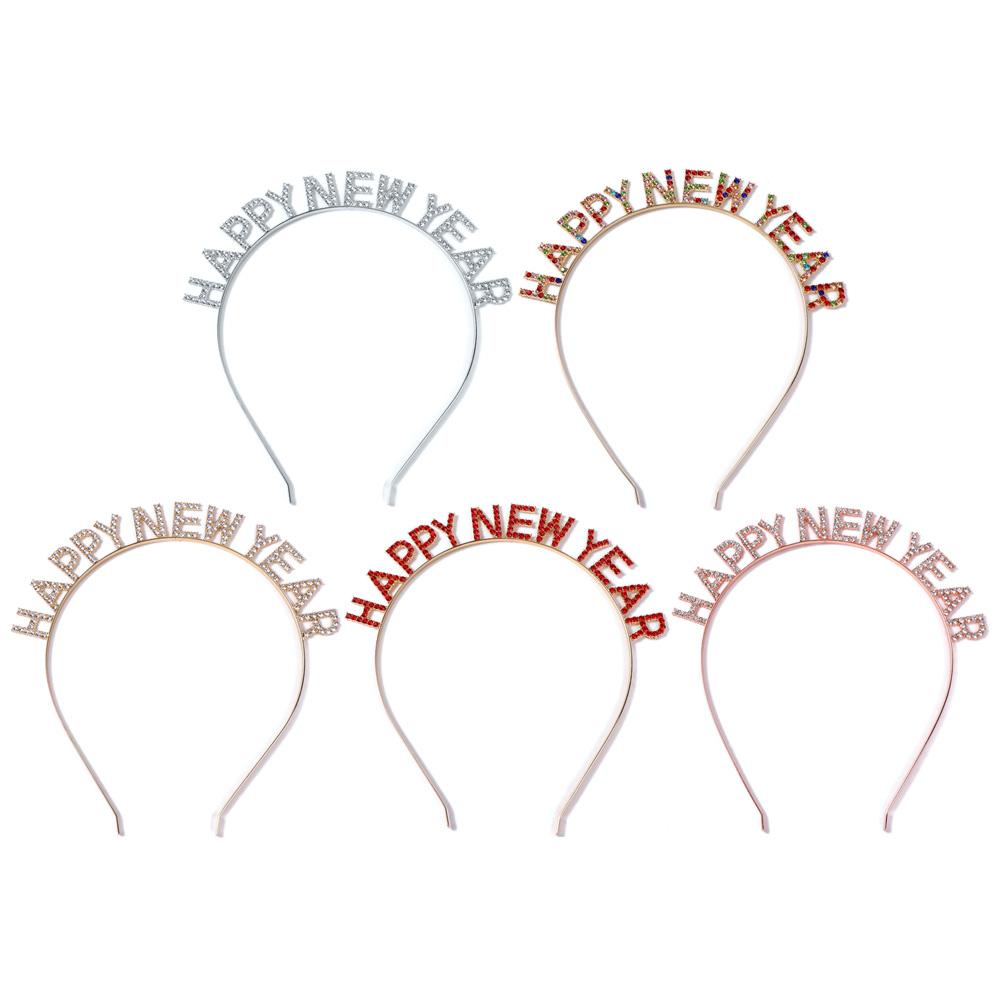 New Year Headdress HAPPY NEW YEAR Headband Female Jewelry Rhinestone Crown Korean Style Hair Hoop
