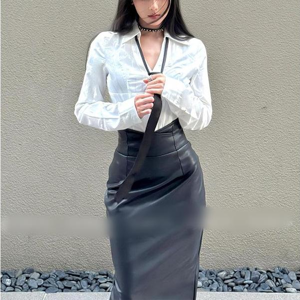 Cool slim-fitting long-sleeved shirt female royal sister black skirt spring and autumn 2026 new Korean temperament suit S