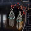 Exotic Style Round Compass Long Chinese Style Earrings Women'S Retro Fringed Temperament Earrings