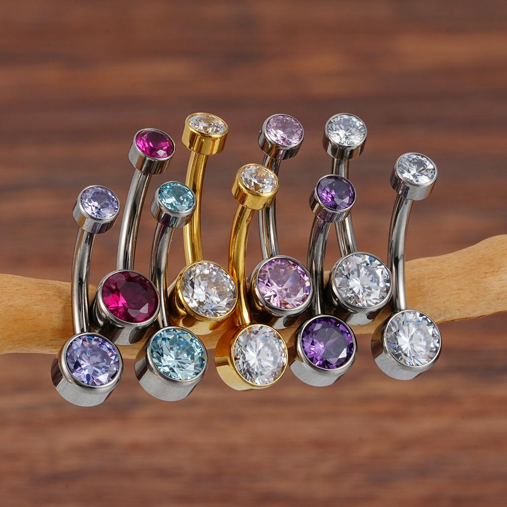 Sağ Grand ASTM F136 Titanyum Göbek Piercingleri 10mm 12mm Yuvarlak CZ'li İçten Dişli Göbek Piercingleri Göbek Barı