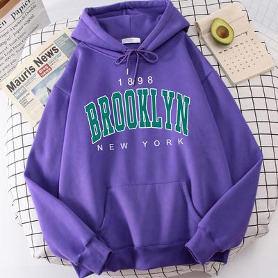 Women  Long Sleeve Hoodie 1898 Brooklyn, New York USA City Funny Printing Warm Oversize Comfortable Sportwear Loose Casual Fashion