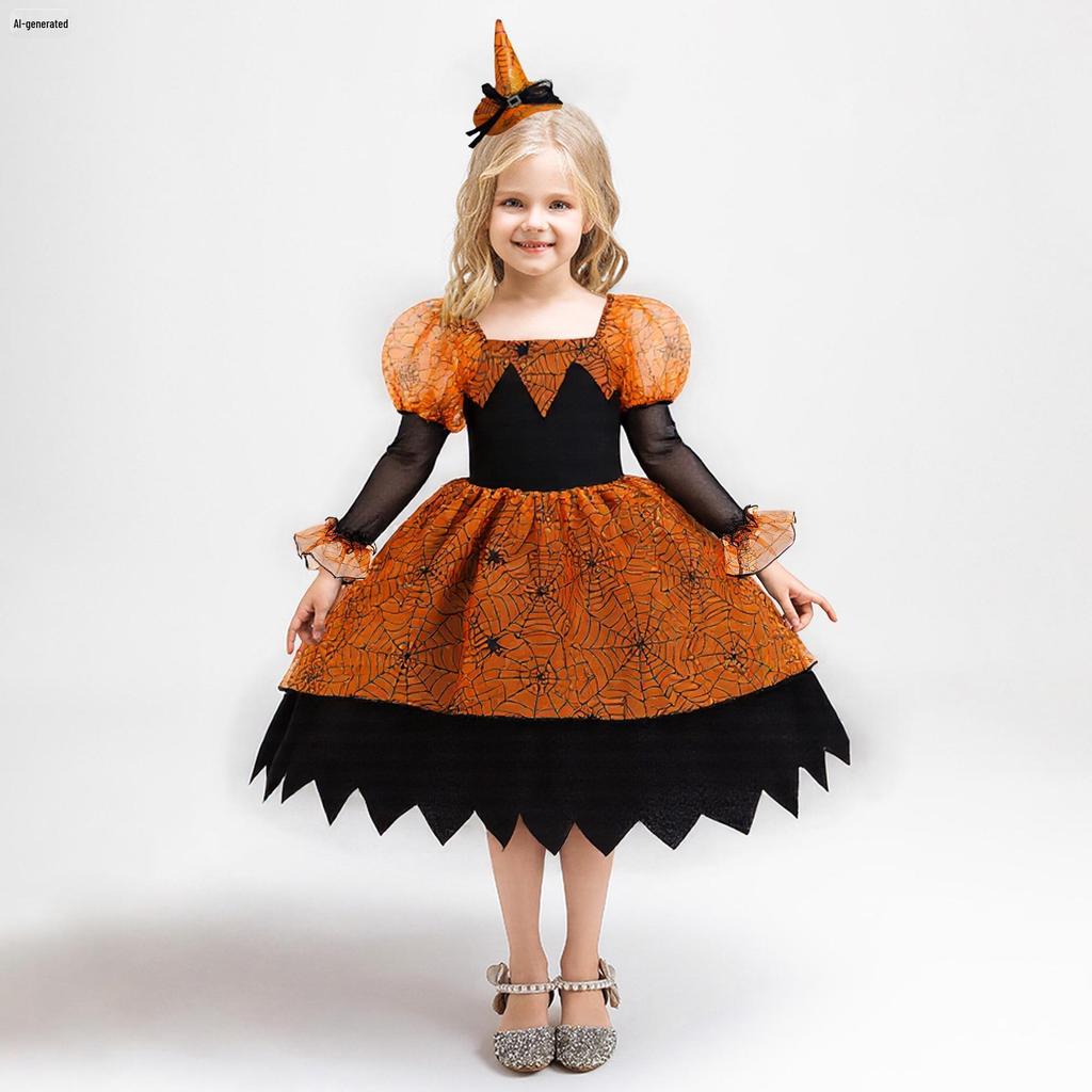 Dziewczęca sukienka księżniczki z pajęczynami na Halloween