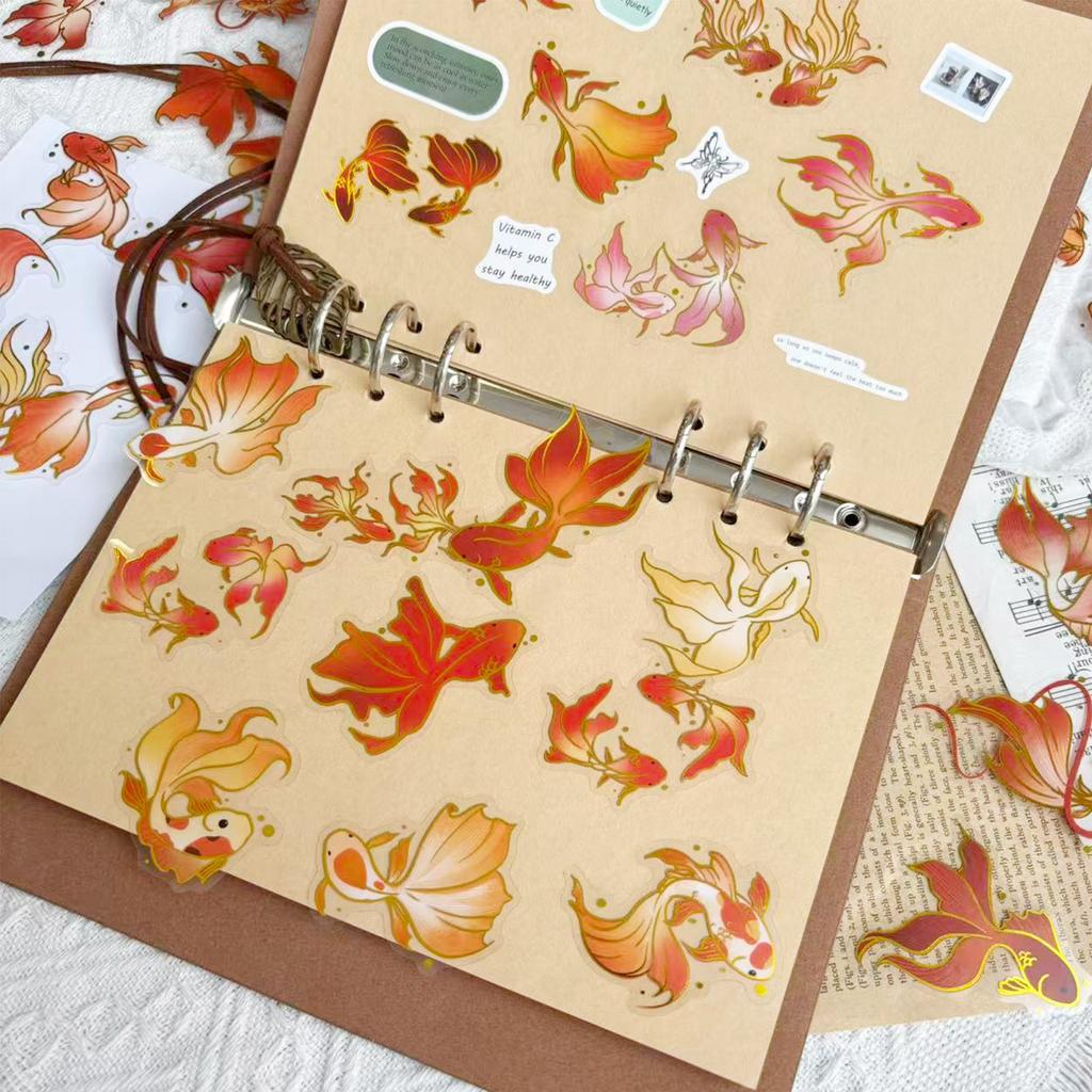 50 Pieces of Gold-stamped Carp Stickers for DIY Decoration of Laptop, Water Cup, and Transparent Items