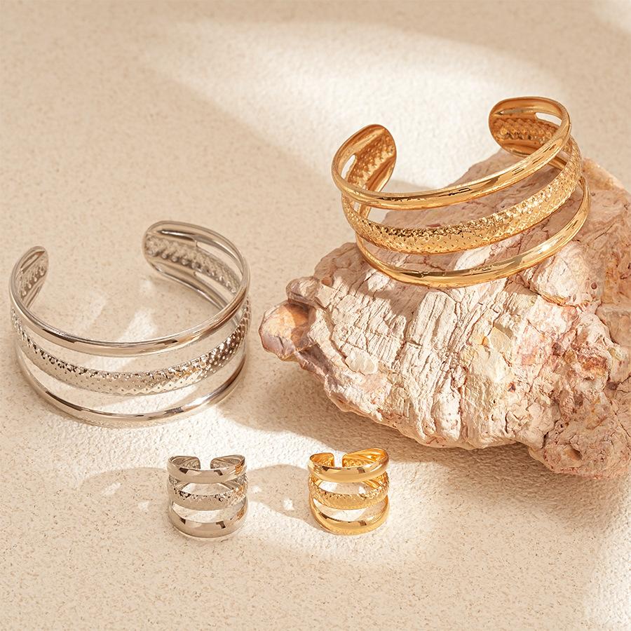 Exaggerated Metal Multi-layer Open Bracelet Ring Sets for Women 2025 Personality Fashion Simple Light Luxury Jewelry Set