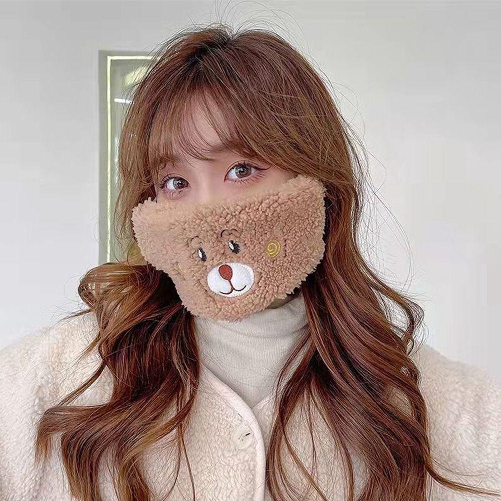 Hat Cute Cap With Mask Bear Ears With Earmuffs Lamb Fleece Hat Winter Gloves Women Plush Hat Scarf