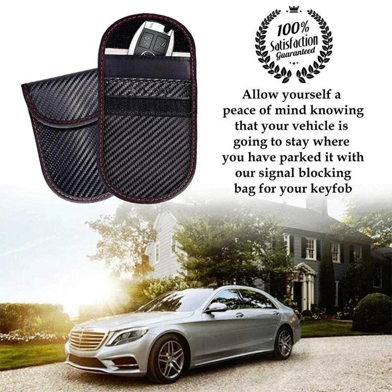 New Car Key Signal Blocker Case PU Leather Anti-Theft Faraday Pouch Car RFID Signal Blocker Key Bag Auto Parts