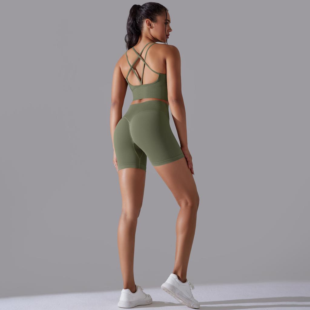 New High Waist Peach Hip Tight Pants Set, Sports Back Yoga Clothes, Running Training Fitness Set, Two Piece Set For Women