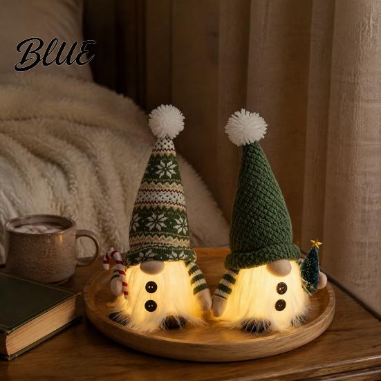 Durable Fabric Holiday Figurines Lighted Christmas Gnome Decorations Plush Dwarf Dolls with Warm Lights Yellow Light Decor Knitted Hats Ornaments
