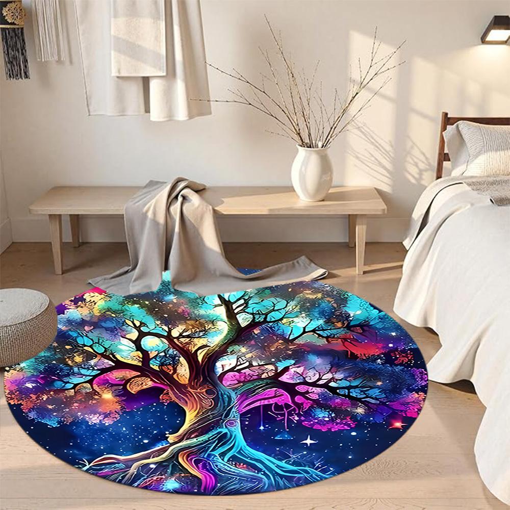 Tree Life Round Floor Mat Suitable for Dormitory Hallway Balcony Dining Room Antislip Round Carpet Office home decor Best for Christmas