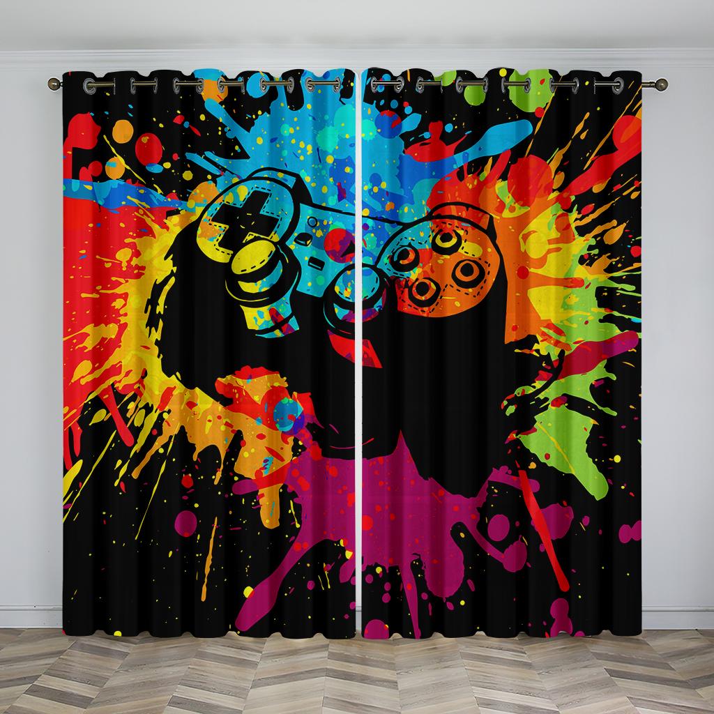 Spiel-Controller Gamepad Gamer Jungen Mädchen Fenstervorhänge Vorhänge für Kinder Schlafzimmer Wohnzimmer Küche Tür Heimdeko 2 Stück