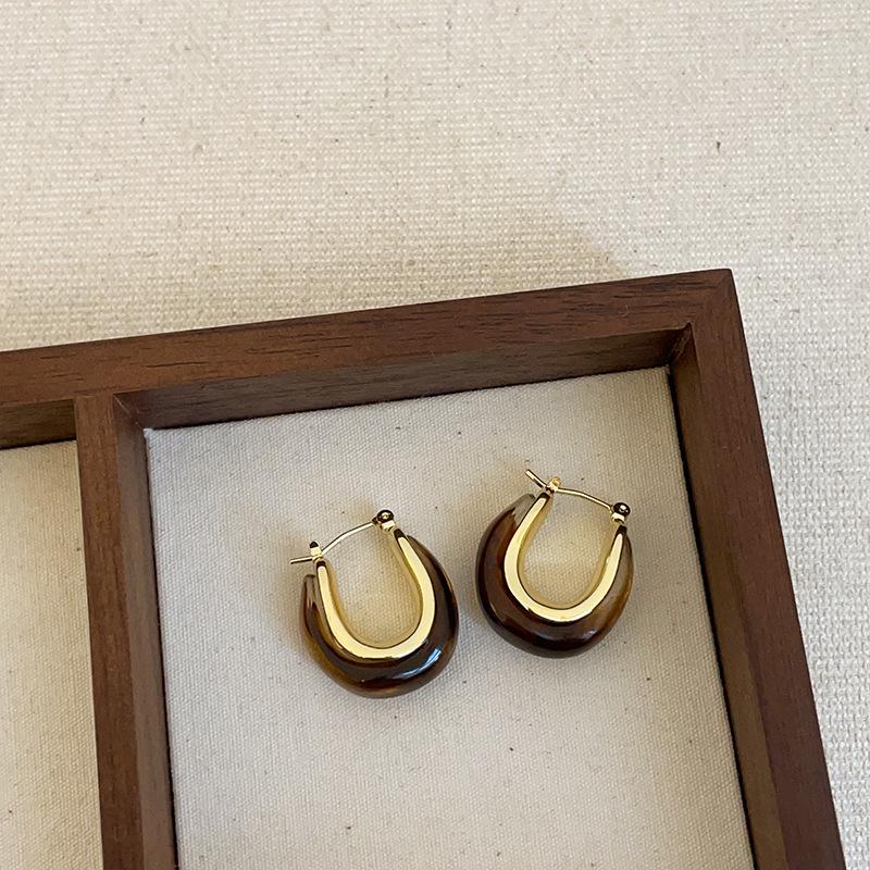 Exquisite Maelard Brown Resin Stud Earrings for Women: High-End, Fashionable, and Versatile Autumn/Winter Ear Accessories