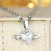 Silver Angel Wing Heart Necklace with Large Sparkling CZ Crystal Guardian Pendant Romantic Chain Jewelry Gift for Her