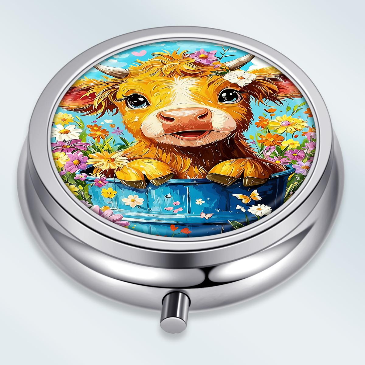 

Portable Pill Box with 3 Compartments, Mini Metal Medicine Organizer Case, Cute Printed Pill Container for Vitamins, Pills, Jewelry, Travel, Daily Use разноцветный