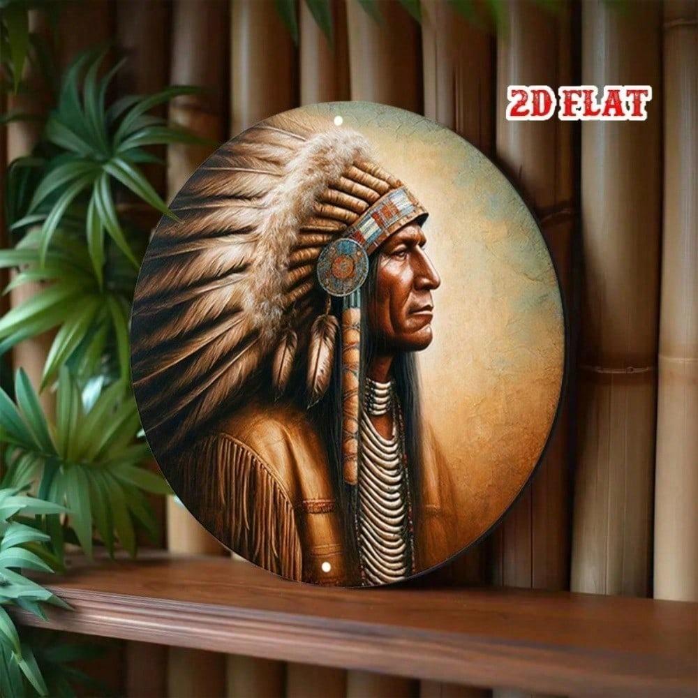 Native Spirit Round Tin Sign 8x8 Inches Vintage Metal Wall Art Home Decor Bar Cafe Man Cave