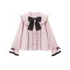 Cross-Border Europe Cute Versatile Japanese Style Bow Long Sleeve Ruffle Shirt for Women