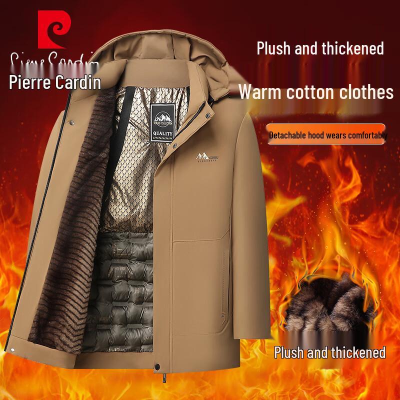 Pierre Cardin Men's Thickened Fleece-Lined Winter Jacket with Removable Hood