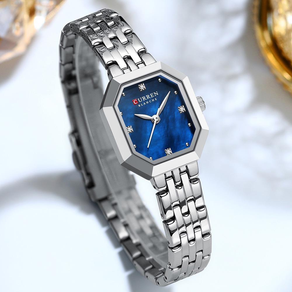 CURREN Luxurious Elegant Women's Watches Classic Rectangular Dial with Rhinestones Stainless Steel Waterproof