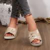 Fashion 2025 Summer New Open Toe Women's Slippers Fashion Outdoor Printing Casual Plus Size Best Seller Metal Decoration Wedge Slippers