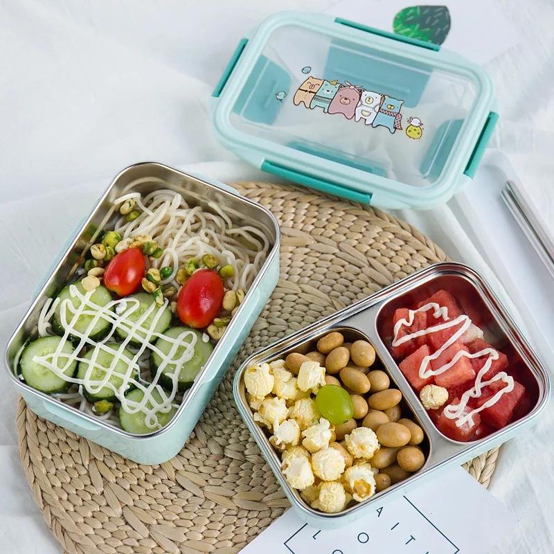 Portable Stainless Steel Double Layer Food Container for Kids Cartoon Lunch Box for Kids Picnic School Bento Box