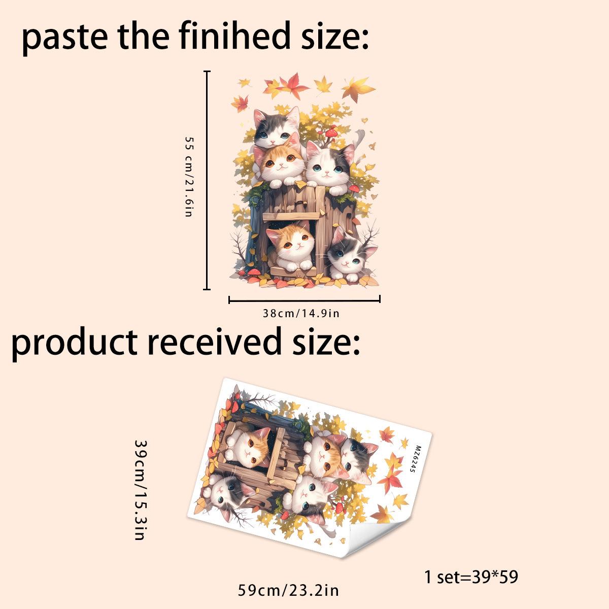 

Autumn Cat Falling Leaves Self Adhesive Wall Sticker for Kids Room Home Decor 39x59cm різнокольоровий