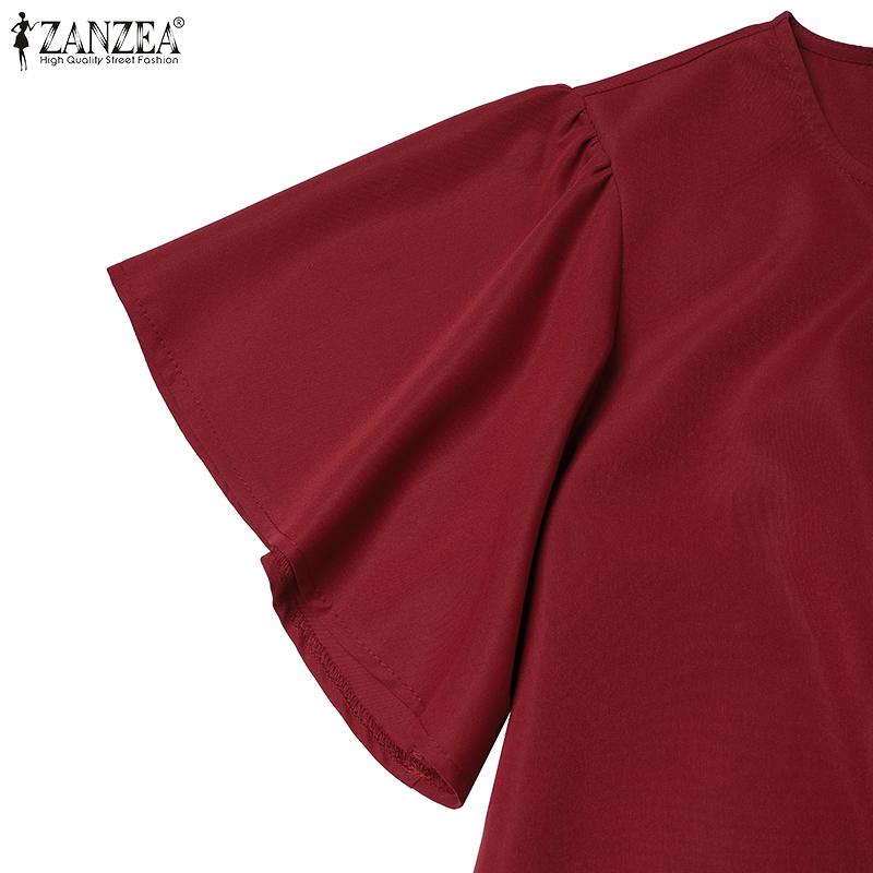 ZANZEA Women Casual O-neck Summer Ruffles Short Sleeve Blouse