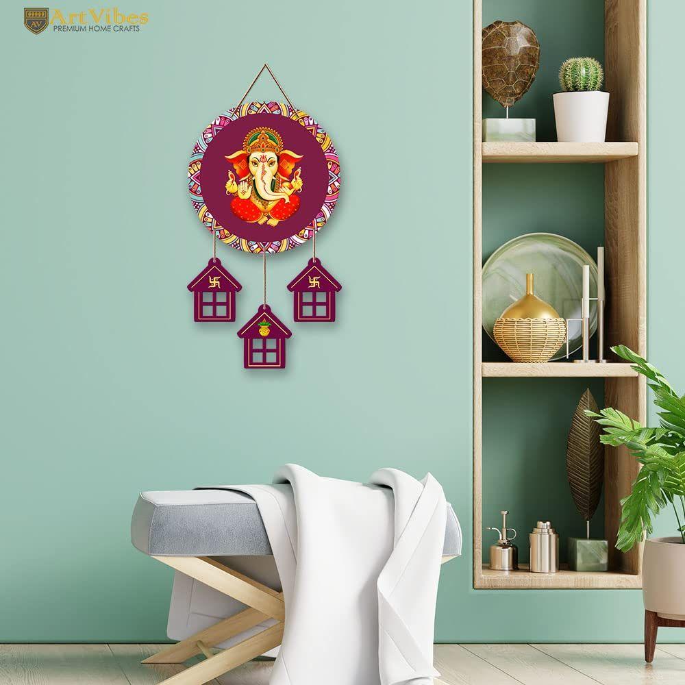 Artvibes Lord Ganesha Wooden Wall Hanging Decorative Items for Home | Gifts | Religious Wood Wall Hanger