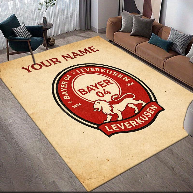 Custom Name,Bayer 04 Home Sofa Decoration for Living Room & Bedroom, Non‑Slip Play Flannel Floor Mat for Game Room
