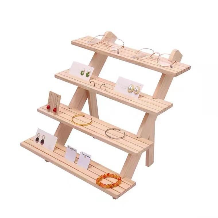 4 Floor Solid Wood Ladder Multi-Purpose Display Rack Jewelry Hand-Figure Potted Foldable Plant Display Rack Multi-Layer