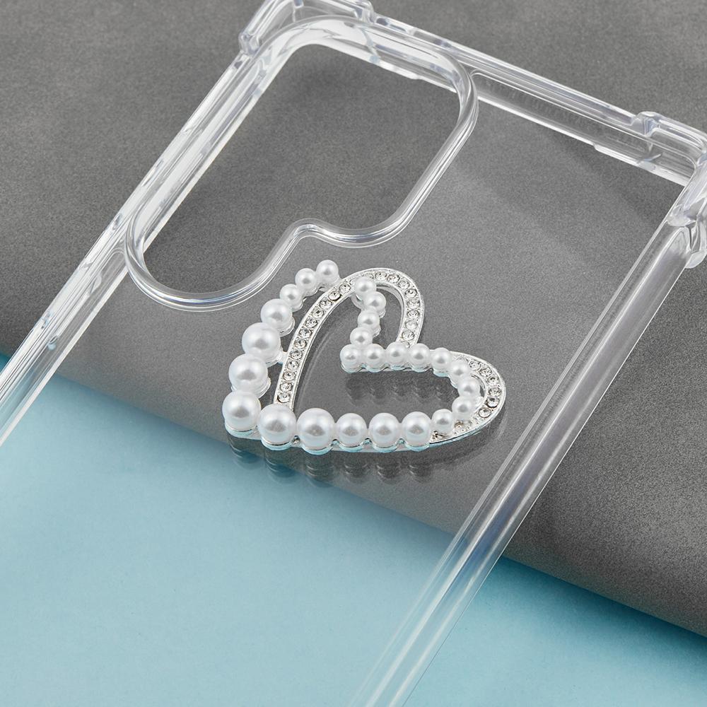 DIY Phone Case Charms Alloy Heart Shape Decoration with Rhinestone + Beaded Phone Shell Accessories